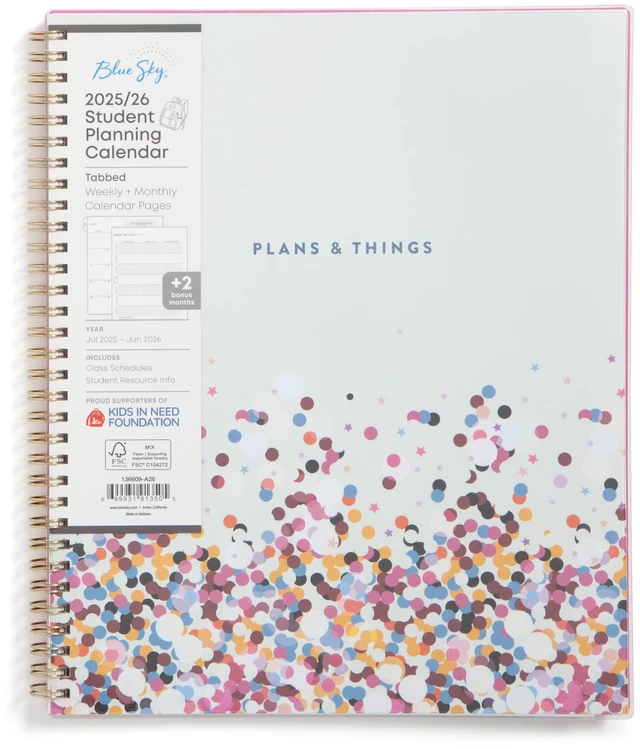Main image of 2025-2026 Weekly & Monthly Academic Planner 8.5"x11" Star Confetti July 2025 - June 2026, Flexible Cover, Wirebound, Laminated Tabs, Academic Year Student Planner