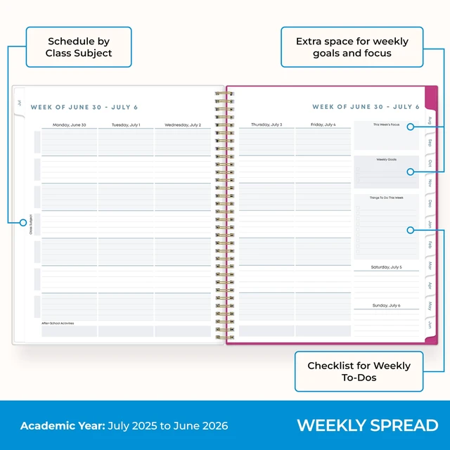 Alt view image 3 of 7 - 2025-2026 Weekly & Monthly Academic Planner 8.5"x11" Star Confetti July 2025 - June 2026, Flexible Cover, Wirebound, Laminated Tabs, Academic Year Student Planner