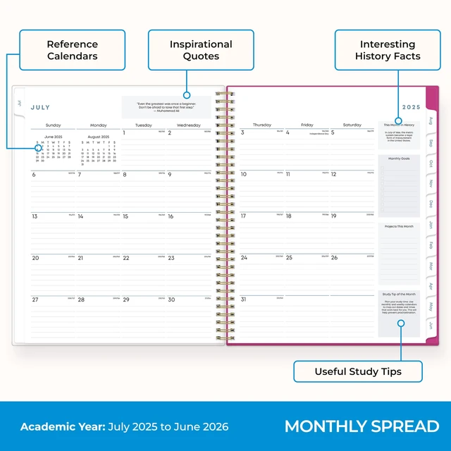 Alt view image 4 of 7 - 2025-2026 Weekly & Monthly Academic Planner 8.5"x11" Star Confetti July 2025 - June 2026, Flexible Cover, Wirebound, Laminated Tabs, Academic Year Student Planner