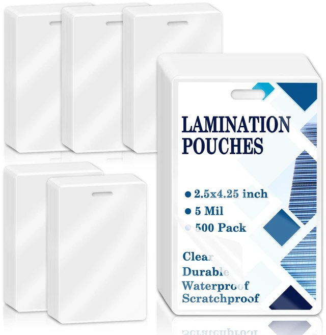 Main image of 500 Pieces 5 Mil 2 1/2" x 4 1/4" Luggage Tag Laminating Pouches with Slot Hole Thermal Laminate Pouch Tags Kit Resealable for Work Permits Pass Cards Student ID Cards