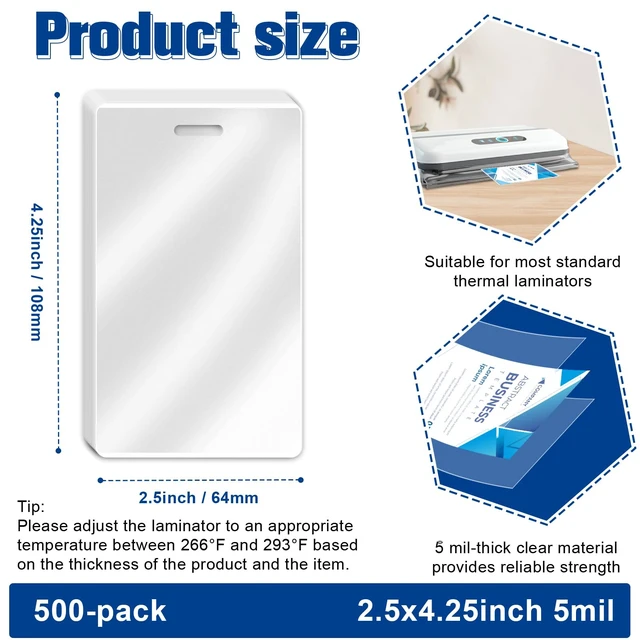 Alt view image 2 of 7 - 500 Pieces 5 Mil 2 1/2" x 4 1/4" Luggage Tag Laminating Pouches with Slot Hole Thermal Laminate Pouch Tags Kit Resealable for Work Permits Pass Cards Student ID Cards