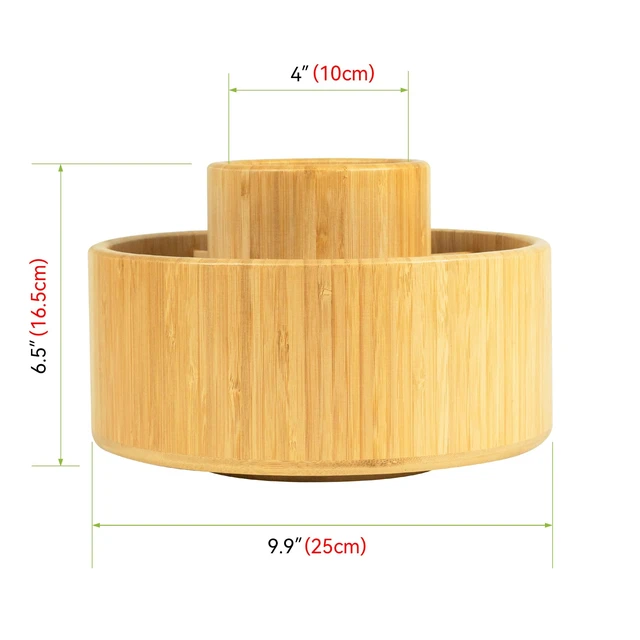 Alt view image 3 of 7 - Large Bamboo Rotating Pencil Holder, 360° Colored Pen Organizer Spinning Art Supply Desk Caddy with Raised Center, 11-Compartment Desktop Storage for Pens, Markers and Office Supplies