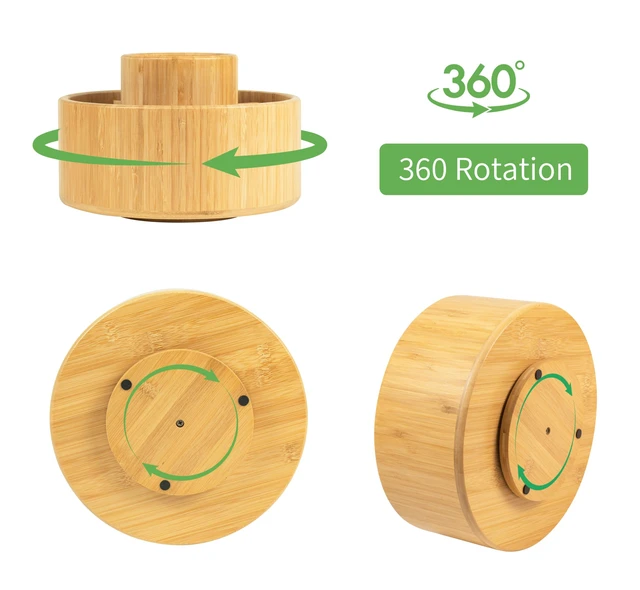 Alt view image 4 of 7 - Large Bamboo Rotating Pencil Holder, 360° Colored Pen Organizer Spinning Art Supply Desk Caddy with Raised Center, 11-Compartment Desktop Storage for Pens, Markers and Office Supplies