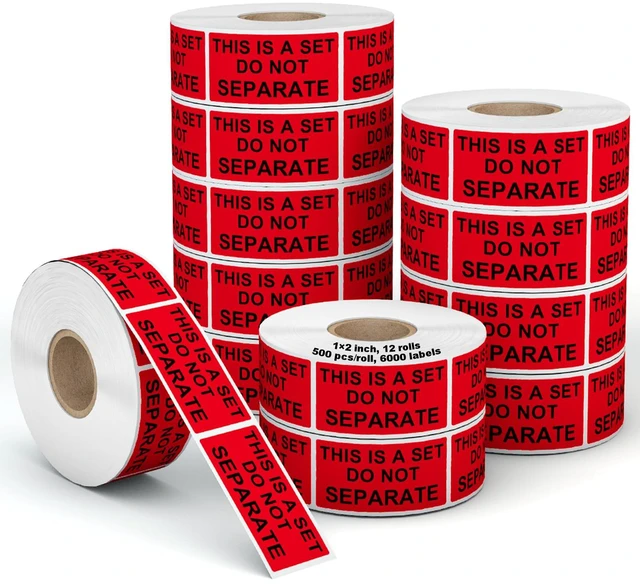 Main image of 12 Rolls 1" x 2" Warning Label,This is a Set Do Not Separate Dark Red Packing Labels Permanent Adhesive (12 Rolls, 6000 Labels)