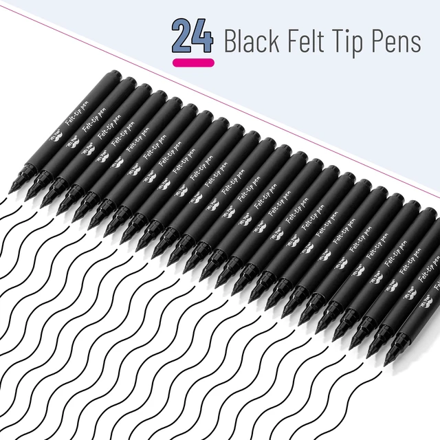 Alt view image 2 of 7 - Black Felt Tip Pens, Fine Point, 24 Pack, Fast Drying, No Smear Bulk Bible Journaling Pens No Bleed-Through for Planners, Sketching, Writing