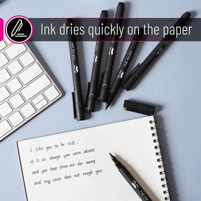 Alt view image 5 of 7 - Black Felt Tip Pens, Fine Point, 24 Pack, Fast Drying, No Smear Bulk Bible Journaling Pens No Bleed-Through for Planners, Sketching, Writing