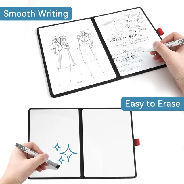 Alt view image 6 of 7 - A5 Pocket White Board - Double-Sided Dry Erase Board 8.5x6 inch - Ultra-Thin Portable Whiteboard with Markers & Erase Anti-Ghosting Surface for Office Home School Student(Black)