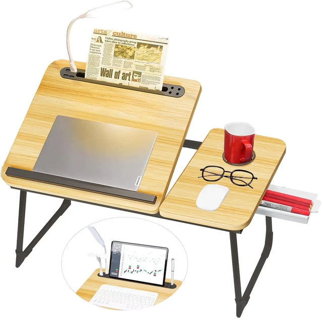 Main image of Plus XL Adjustable Laptop Desk with Light, USB Port, iPad Holder, Drawer Storage - Larger 23.6IN Adjustable Lap Desk for Bed, Home Office, Breakfast Tray, Fordable Legs Desk (Walnut)