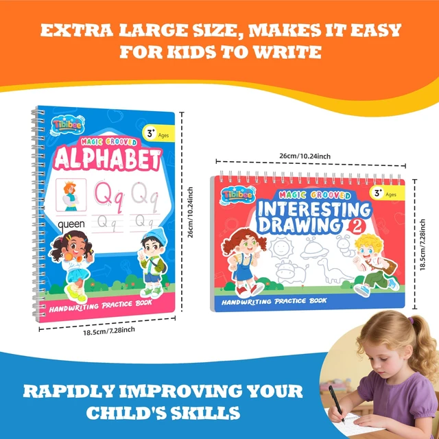 Alt view image 2 of 7 - Magic Grooved Writing Practice for Kids, Reusable Grooved Workbook Handwriting Practice for Kids Ages 3-8 - with Disappearing Ink, Letters Numbers & Tracing Books, Large Preschool Gift Set