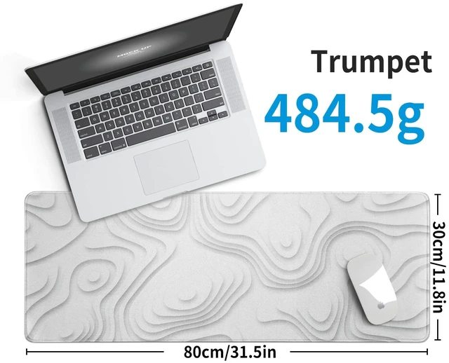 Alt view image 3 of 7 - Solid Geometry Large Gaming Mouse Pad White Mouse Pad Gaming Big Desk Pad Desk Mat with Stitched Edge 31.5''x11.8'' Computer Mousepad Waterproof Desk Protector