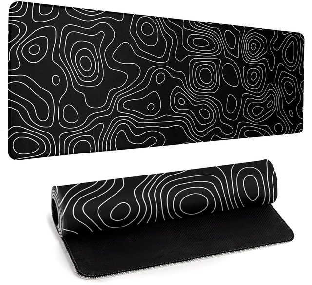 Main image of Black Topography Contour Gaming Mouse Pad Large Anime Topographic Map Mousepad Extended Mouse Pad Gaming Big Desk Pad Keyboard Pad with Stitched Edge Non-Slip Rubber Base