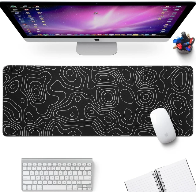 Alt view image 2 of 7 - Black Topography Contour Gaming Mouse Pad Large Anime Topographic Map Mousepad Extended Mouse Pad Gaming Big Desk Pad Keyboard Pad with Stitched Edge Non-Slip Rubber Base