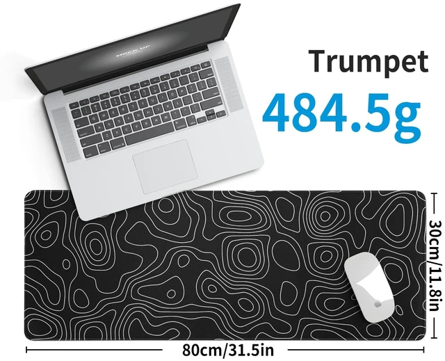 Alt view image 3 of 7 - Black Topography Contour Gaming Mouse Pad Large Anime Topographic Map Mousepad Extended Mouse Pad Gaming Big Desk Pad Keyboard Pad with Stitched Edge Non-Slip Rubber Base