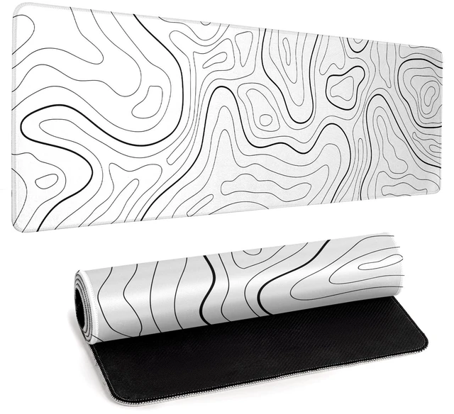 Main image of White Big Mousepad for Gaming Large Topographic Map Washable Desk Pad with Stitched Edge Office Supplies and Decor 31.5''x11.8'' Computer Keyboard Protector