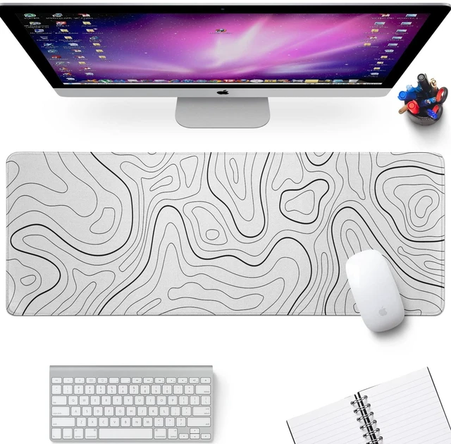 Alt view image 2 of 7 - White Big Mousepad for Gaming Large Topographic Map Washable Desk Pad with Stitched Edge Office Supplies and Decor 31.5''x11.8'' Computer Keyboard Protector