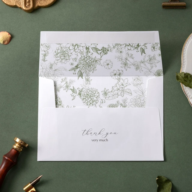 Alt view image 5 of 7 - Vintage Green Floral Gold Foil Thank You Cards with Envelopes 4x6 inch, 25 pack, vintage elegant hand-drawn wildflower pattern, self-adhesive envelope, perfect for wedding bridal shower