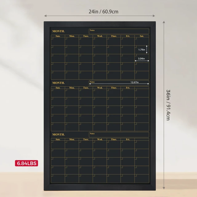 Alt view image 6 of 6 - Quarterly Chalkboard Calendar 24x36 in, Black Frame, 3-Month Magnetic wall planner blackboard, family command center and office schedule organizer with chalk accessories