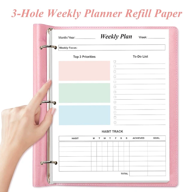 Alt view image 3 of 7 - (2-Pack) 3-Hole Weekly Planner Refills - 106 Sheets/212 Pages Colorful Weekly Planner for 3 Ring Binders, 100 gsm White Paper, Lasts 2 Year, Undated, 8.5'' x 11''