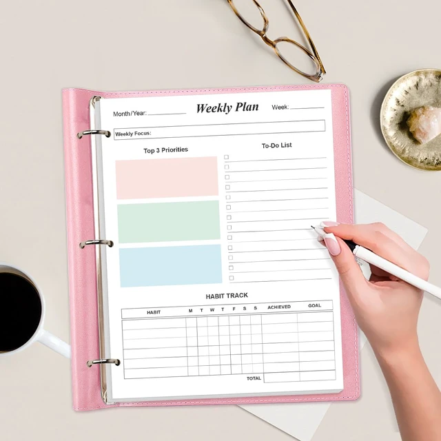 Alt view image 7 of 7 - (2-Pack) 3-Hole Weekly Planner Refills - 106 Sheets/212 Pages Colorful Weekly Planner for 3 Ring Binders, 100 gsm White Paper, Lasts 2 Year, Undated, 8.5'' x 11''