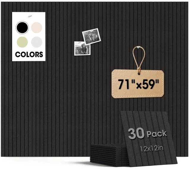Main image of Large Cork Board for Walls 71" x 59",30 Pack 12"X12"Felt Bulletin Board Tiles with 240 Adhesive Tabs,Cork Board Alternative for Office Decor, Push Pin Board Wall Organizer- Black