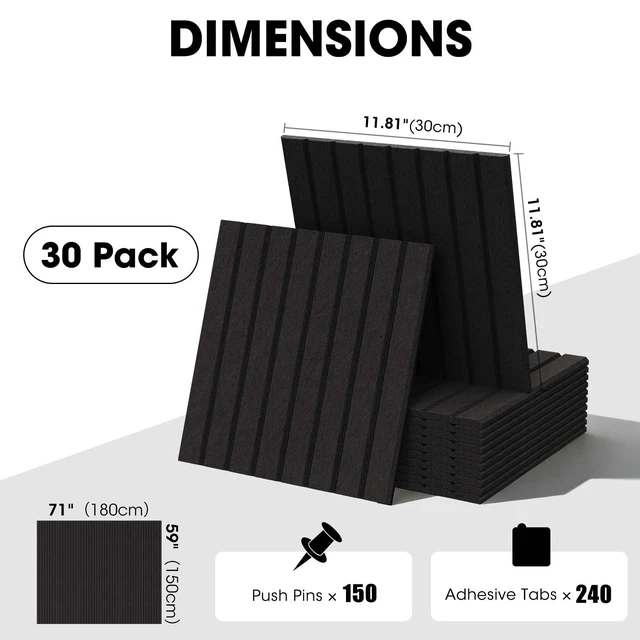 Alt view image 4 of 7 - Large Cork Board for Walls 71" x 59",30 Pack 12"X12"Felt Bulletin Board Tiles with 240 Adhesive Tabs,Cork Board Alternative for Office Decor, Push Pin Board Wall Organizer- Black