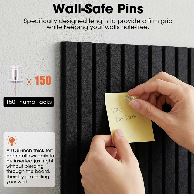 Alt view image 5 of 7 - Large Cork Board for Walls 71" x 59",30 Pack 12"X12"Felt Bulletin Board Tiles with 240 Adhesive Tabs,Cork Board Alternative for Office Decor, Push Pin Board Wall Organizer- Black
