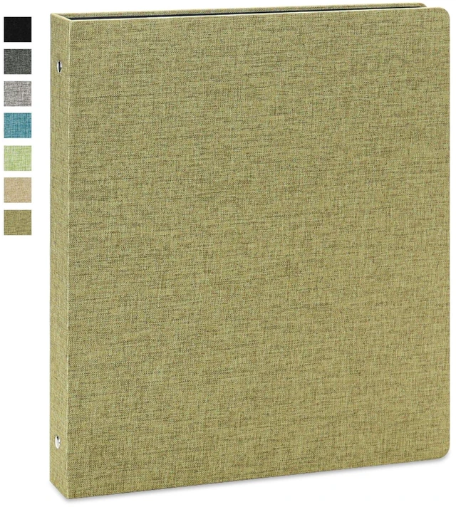 Main image of Linen 3 Ring Binder 1 Inch, Letter Size, DarkGreen Round rings, 8.5'' x 11'' paper, school office home, recipe binder, dual pockets