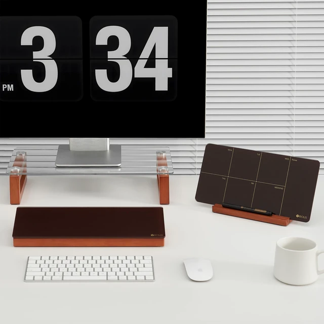 Alt view image 5 of 6 - Desktop Black Glass Dry Erase Board with Wood Organizers,14"x5" Soild Cherry Wood & Tempered Glass, Desk Whiteboard, Small Office Supplies Storage, For Home and Office, Accessories Included