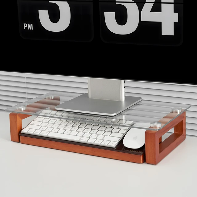 Alt view image 6 of 6 - Desktop Black Glass Dry Erase Board with Wood Organizers,14"x5" Soild Cherry Wood & Tempered Glass, Desk Whiteboard, Small Office Supplies Storage, For Home and Office, Accessories Included