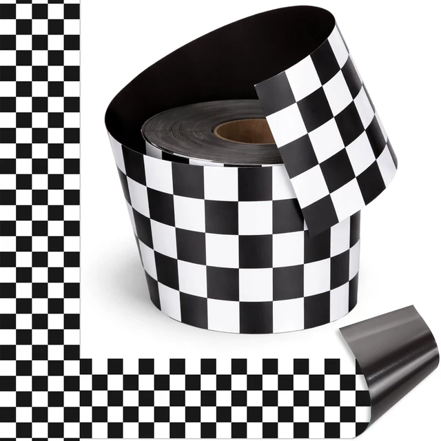 Main image of 48 ft x 2.76 Inch Magnetic Checkerboard Border,Black and White Gingham Bulletin Board Trim Decoration, Reusable Whiteboard Magnetic Strips Roll for School Office Chalkboard