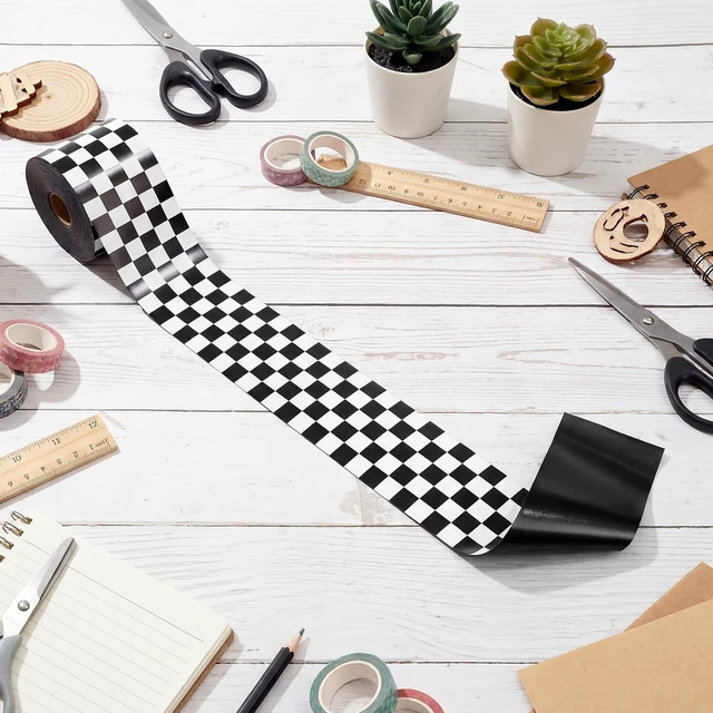Alt view image 3 of 7 - 48 ft x 2.76 Inch Magnetic Checkerboard Border,Black and White Gingham Bulletin Board Trim Decoration, Reusable Whiteboard Magnetic Strips Roll for School Office Chalkboard