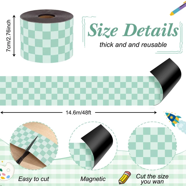 Alt view image 2 of 7 - 48 ft x 2.76 Inch Magnetic Checkerboard Border,Green