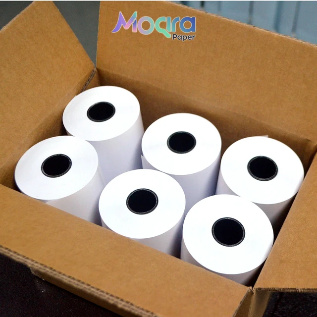 Alt view image 3 of 7 - Moqra BPA Free Sticky Thermal Receipt Paper Rolls (80mm) 3 1/8" x 170'- Liner-Free Removable Label Compatible with TM-L90ii Other linerless Label Printers. Works with POS Systems (12 Roll/Box)