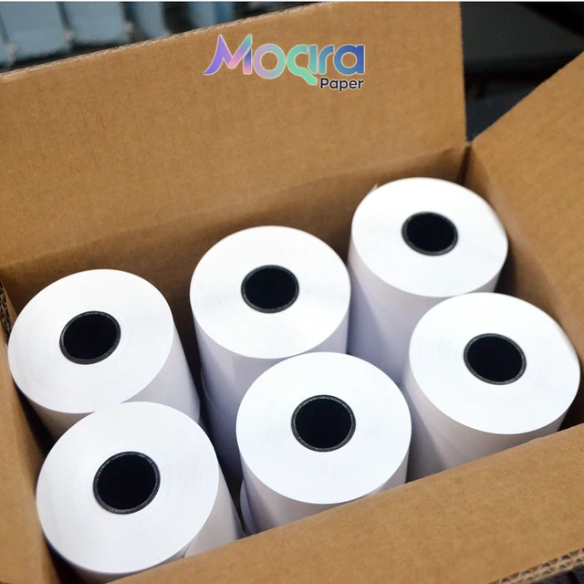 Alt view image 2 of 7 - Moqra BPA Free Sticky Thermal Receipt Paper Rolls (80mm) 3 1/8" x 170'- Liner-Free Removable Label Compatible with TM-L90ii Other linerless Label Printers. Works with POS Systems (12 Roll/Box)