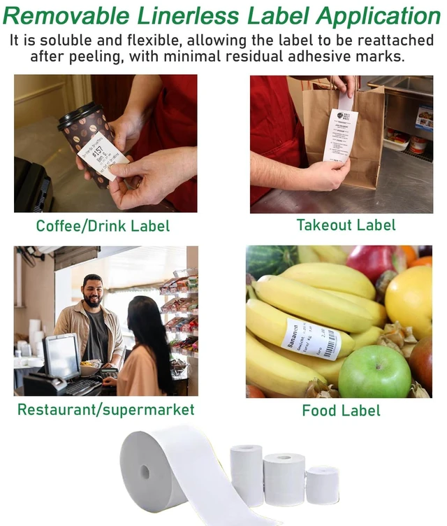 Alt view image 7 of 7 - Moqra BPA Free Sticky Thermal Receipt Paper Rolls (80mm) 3 1/8" x 170'- Liner-Free Removable Label Compatible with TM-L90ii Other linerless Label Printers. Works with POS Systems (12 Roll/Box)