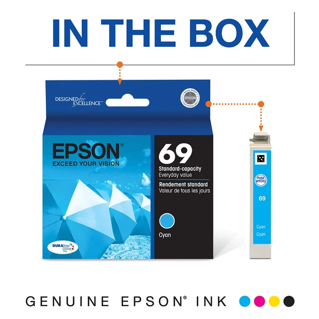 Alt view image 2 of 5 - 69 DURABrite Ultra Ink Cyan For CX-6000, CX-7000F, CX-7400, CX-8400, CX-9400, CX-9475, NX-400, NX-415, NX-510, NX-515, WF-1100, WF-500, WF-600, WF-610, WF-615 and other select models (Pack of 2)