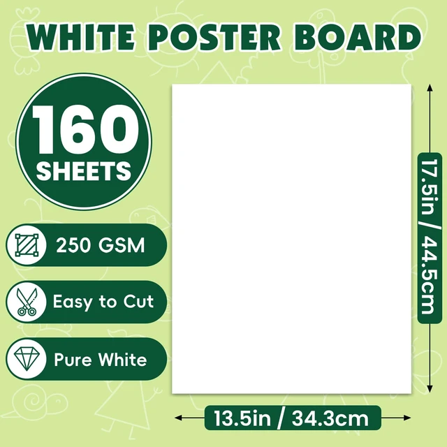 Alt view image 2 of 7 - 160 Sheets Poster Board, 13.5in x 17.5in White Poster Paper Bulk, 250GSM Poster Boards Paper Bulk for Craft, Drawing, DIY Project, Presentations, Display, Sign