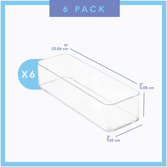 Alt view image 4 of 5 - Plastic Clear Drawer Organizers. Bathroom, Kitchen, Bedroom, Jewelry, Office Organizer Bins, Storage Trays. Heavy Duty, Stackable. 9" x 3" x 2" Set of 6