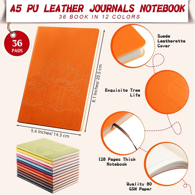 Alt view image 2 of 7 - 36 Pcs A5 PU Leather Journals Bulk Tree Notebooks, Bright Colors