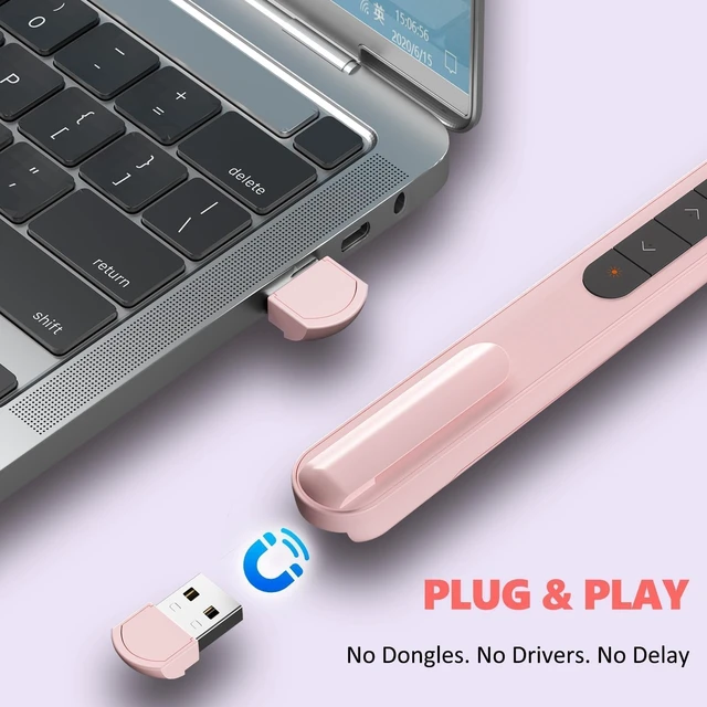 Alt view image 4 of 6 - Presentation Clicker for Powerpoint Presentations, Pink, A Long-Range Wireless Presenter Remote, Magnetic USB Receiver, PowerPoint Clicker Compatible with Windows/Android/macOS/Linux