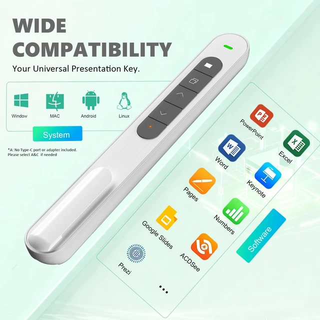 Alt view image 3 of 6 - Presentation Clicker for Powerpoint Presentations, White, A Long-Range Wireless Presenter Remote, Magnetic USB Receiver, PowerPoint Clicker Compatible with Windows/Android/macOS/Linux