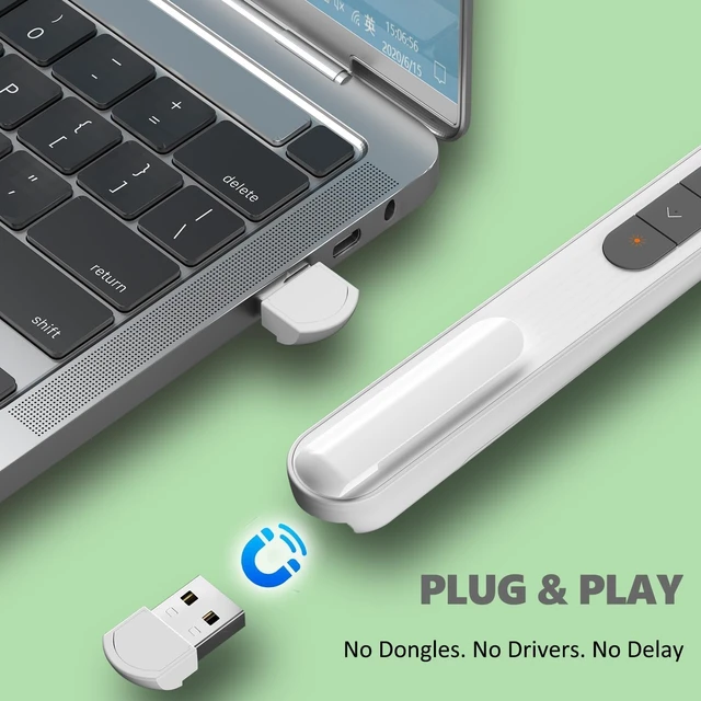 Alt view image 4 of 6 - Presentation Clicker for Powerpoint Presentations, White, A Long-Range Wireless Presenter Remote, Magnetic USB Receiver, PowerPoint Clicker Compatible with Windows/Android/macOS/Linux