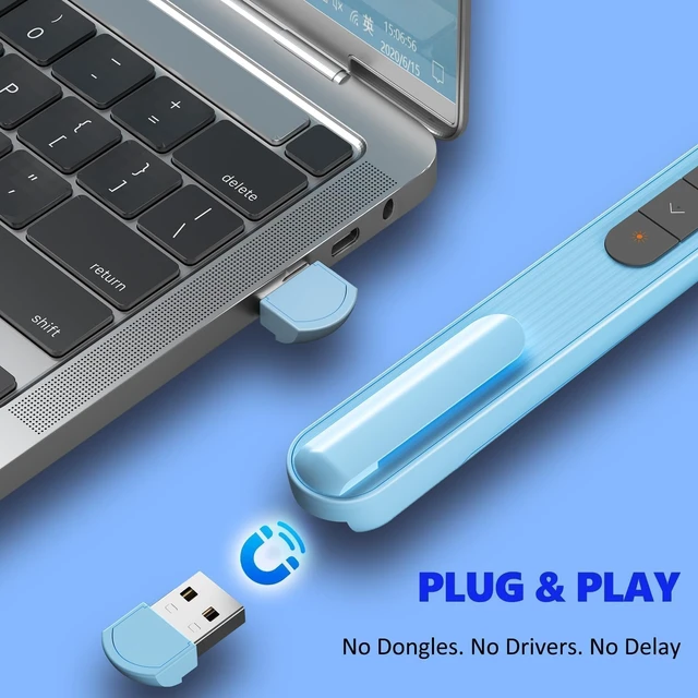 Alt view image 4 of 6 - Presentation Clicker for Powerpoint Presentations, Blue, A Long-Range Wireless Presenter Remote, Magnetic USB Receiver, PowerPoint Clicker Compatible with Windows/Android/macOS/Linux