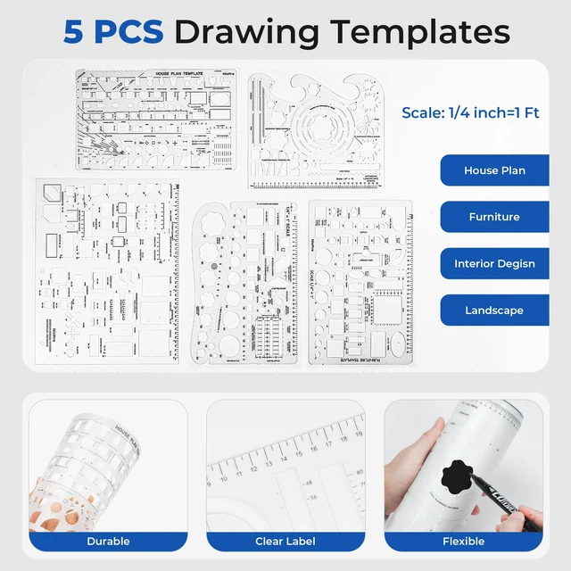 Alt view image 2 of 7 - 30PCS Professional Drafting Tools & Geometry Set with Case Architect Protractor Set, Metal Mechanical Pencil Pen, Scale Metal Ruler, 5 Drawing Templates for Interior Design House Plan