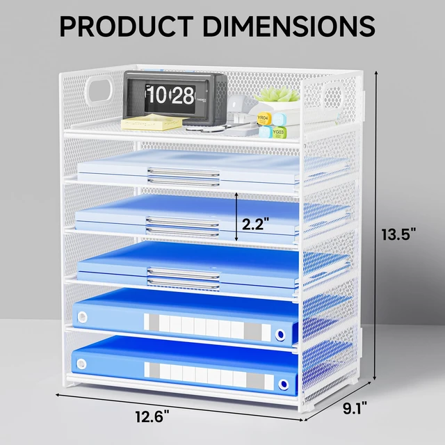 Alt view image 2 of 7 - Paper Organizer for Desk with Handle, 6-Tier Metal Mesh File Organizer, Stackable Letter Tray for Office Documents & Stationery Storage