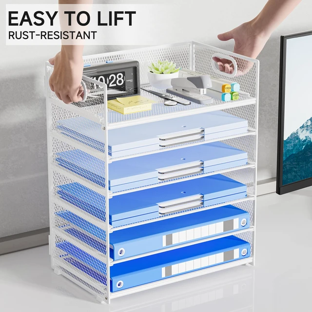 Alt view image 3 of 7 - Paper Organizer for Desk with Handle, 6-Tier Metal Mesh File Organizer, Stackable Letter Tray for Office Documents & Stationery Storage