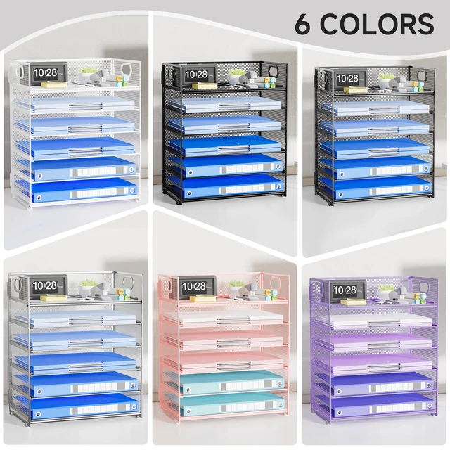 Alt view image 5 of 7 - Paper Organizer for Desk with Handle, 6-Tier Metal Mesh File Organizer, Stackable Letter Tray for Office Documents & Stationery Storage
