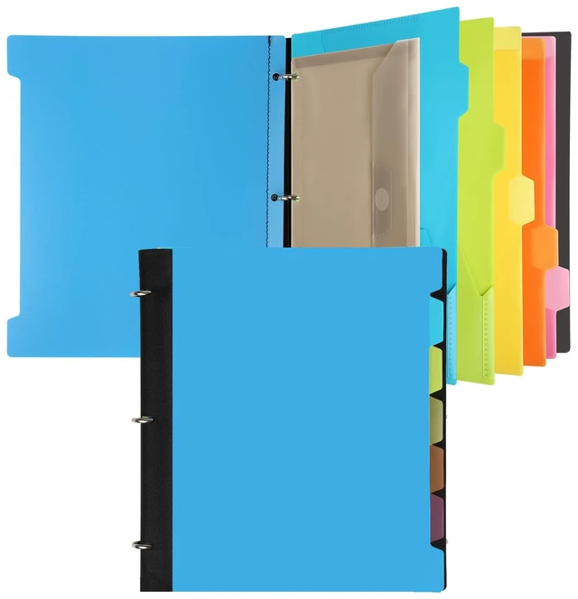 Main image of Pivotable Refillable Notebook, 3 Ring Binder Notebooks 1 Inch, Notebook with Dividers and Pockets, Folder Notebook, Flexible Binder, Soft Binders 3 Ring, Foldable Binder- Blue
