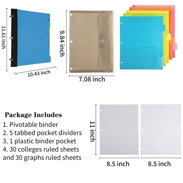 Alt view image 2 of 6 - Pivotable Refillable Notebook, 3 Ring Binder Notebooks 1 Inch, Notebook with Dividers and Pockets, Folder Notebook, Flexible Binder, Soft Binders 3 Ring, Foldable Binder- Blue