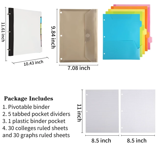 Alt view image 2 of 7 - Pivotable Refillable Notebook, 3 Ring Binder Notebooks 1 Inch, Notebook with Dividers and Pockets, Folder Notebook, Flexible Binder, Soft Binders 3 Ring, Foldable Binder- White